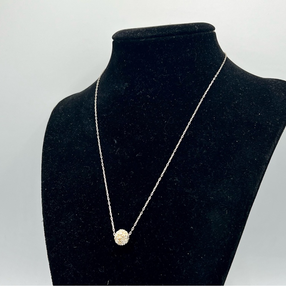 Vintage AVON minimalist silver chain rhinestone bead necklace 16” - Picture 10 of 10